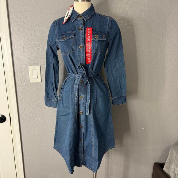 Frye Dresses & Skirts - Frye Women's Belted Denim Long-Sleeve Midi Shirtdress, XS